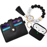 V-Moro case for airpods Pro，Shockproof Silicone Cute Protective Cover With Beaded bracelet，Charging Case With Card Holder(Black)