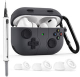 V-MORO Compatible with AirPods Pro 2nd Generation/1st Generation Case Cover with Cleaner Kit & Replacement Eartips (S/M/L), Classic Handheld Game Console Design Case for AirPod Pro 2nd/1st, Black