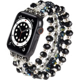 V-Moro Beaded Bracelet Compatible for Apple Watch Band 42/44/45mm，Women iWatch Bands Series 7/6/5/4/3/2/1,Fashion Cute Handmade Stretchy Watch Strap，Replacement Strap for Girls Wristband-Black