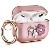 V-Moro Flowers Leather Airpod Pro Case, Support Wireless Charging Rose Gold