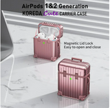 V-MORO Magnetic Lid Suitcase Airpods Case Compatible with AirPods 2nd/1st Generation, Cute Fashion Protective Hard Airpods Case for Women Men with Keychain, Pink