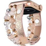 V-Moro Apple Watch Straps 42mm-45mm Series Women Crystal Elastic Stretch Beaded with Calf Leather Bracelet Rose Gold