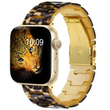 V-Moro Resin Strap Compatible with Apple Watch Band 42/44/45mm iWatch Series 7/6/5/4/3/2/1/SE with Stainless Steel Buckle Replacement Wristband Bracelet Women Men Leopard