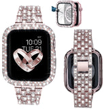 V-Moro Apple Watch Band with Screen Protector Case, Jewelry Bling Diamond Metal Strap Rose Pink 40mm