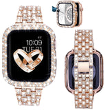 Apple Watch band five-row diamond strap rose gold + double-row diamond frame rose gold 42