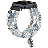 Apple Watch band string beads light blue silver crystal beads