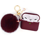 Airpods  case hair ball silicone earphone sleeve wine red