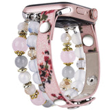 Apple Watch Bands 45mm 44mm Women Crystal Elastic Stretch Beaded with Bling Calf Leather Replacement