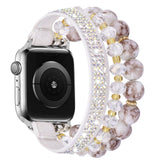 Apple Watch Bands 45mm 44mm Women Crystal Elastic Stretch Beaded with Bling Calf Leather Replacement